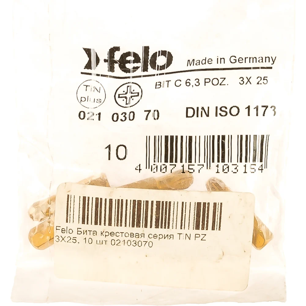 Бита крестовая серия TiN PZ3, 25 мм, 10 шт. Felo 02103070 — детальное фото